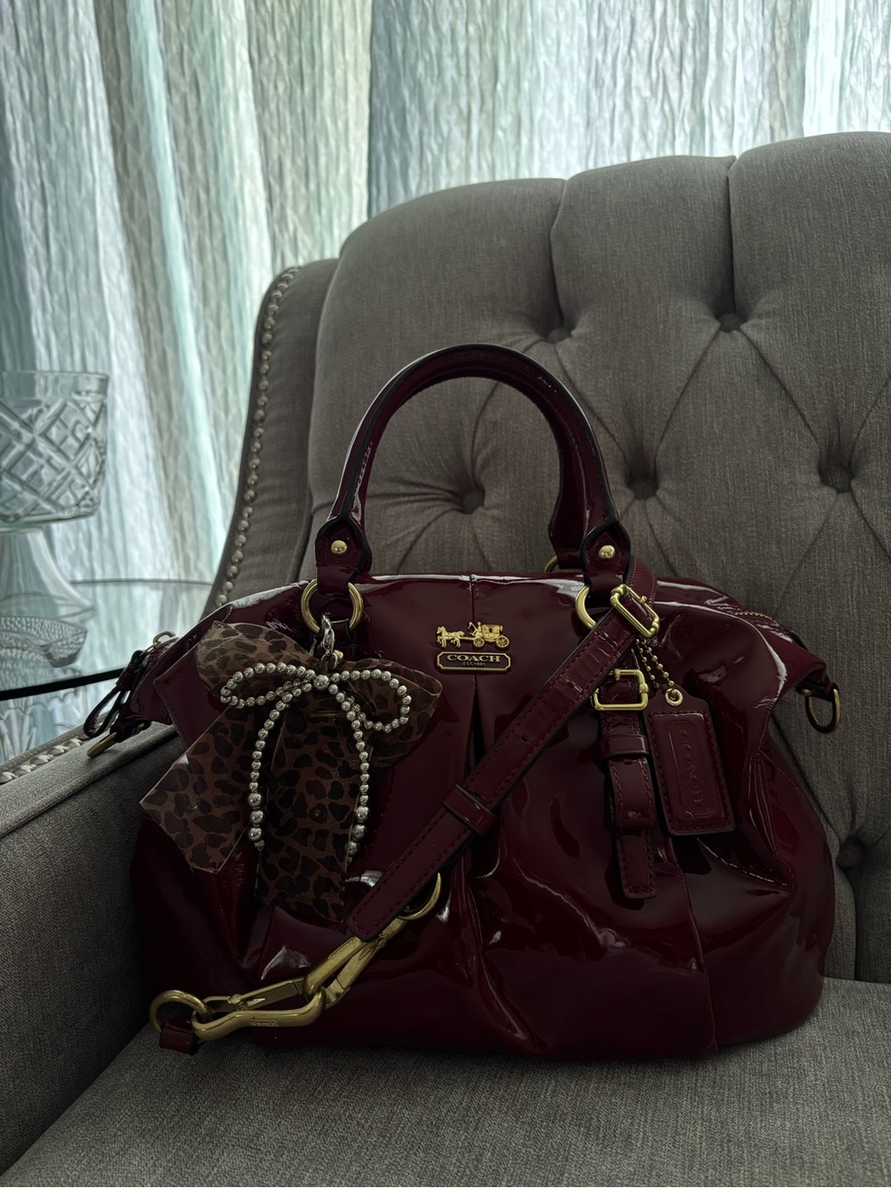 Coach Patent Leather Satchel in Burgundy w/ Gold Hardware